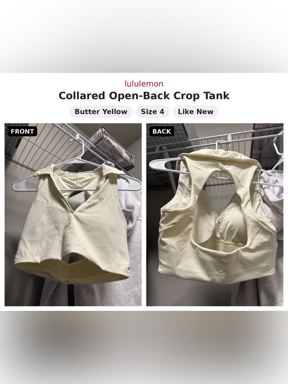 lululemon athletica Butter Yellow Collared Open-Back Crop Tank Top